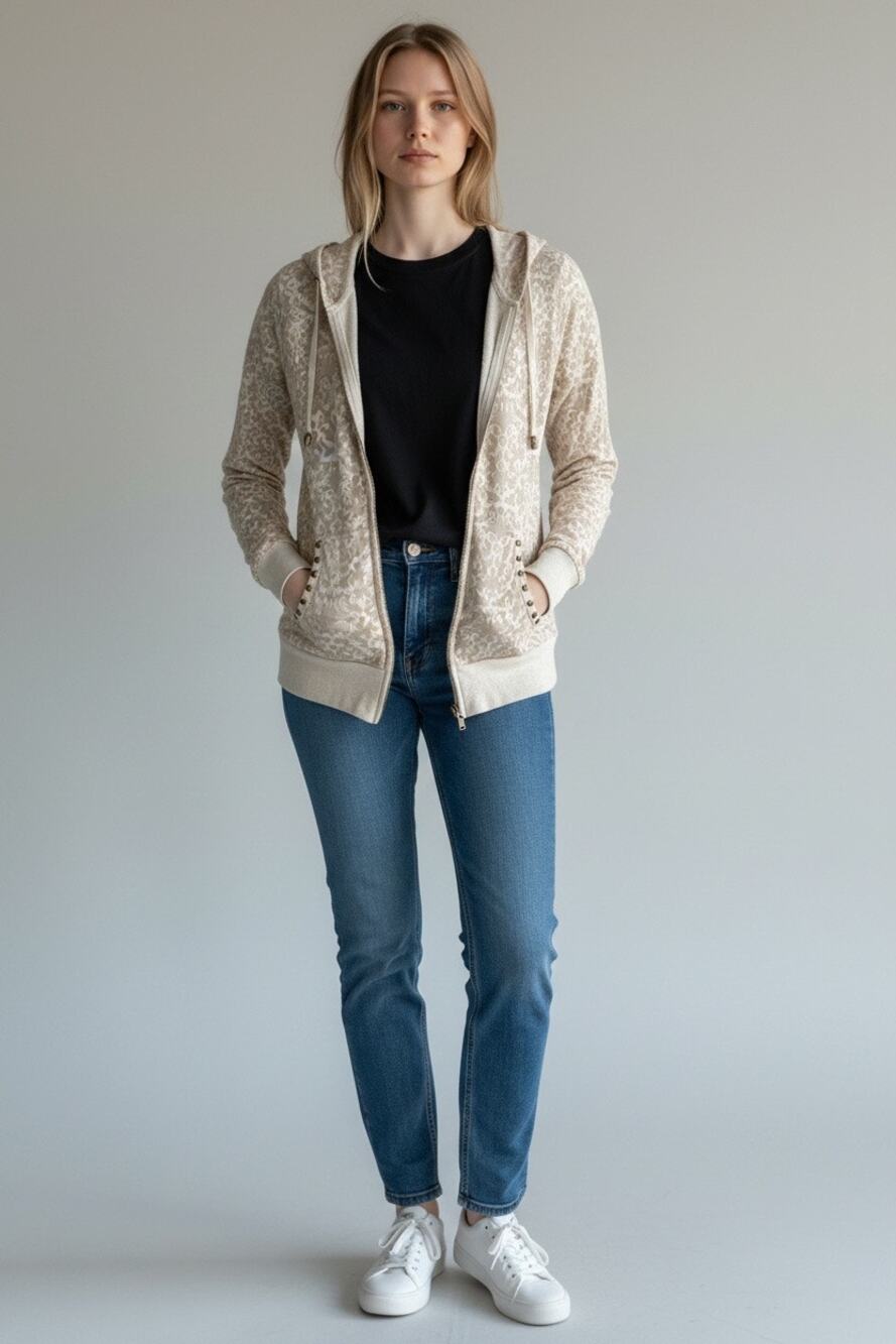 Witness Y2K Vintage Cream Jacquard Lightweight Hoodie Long Sleeve Small Sheer